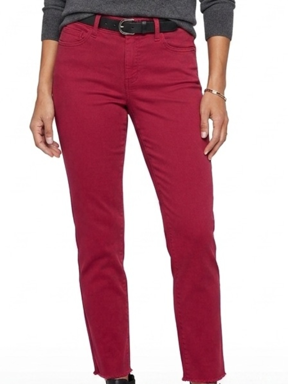 NYDJ Sheri Slim Ankle Length Berry Red Jeans Denim Sz 6 LiftTuck Raw Edge